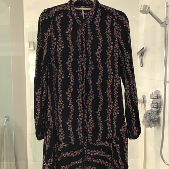 Free People Buttondown Shirt Dress Black Combo - Picture 4 of 6